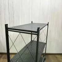 Складная полка-стеллаж из нержавеющей стали на колёсиках 87×34×87 см • Передвижная этажерка-органайзер на 3 яруса для кухни, ванной, дома и офиса