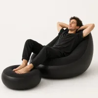 Надувний диван AIR SOFA з насосом чорний • Велюрове надувне крісло-диван для дому, дачі, відпочинку, пляжу та кемпінгу