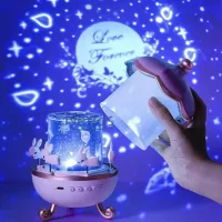 Музичний світильник-нічник LED «Карусель зайчиків» Bluetooth + 6 змінних картинок • Дитячий світильник з музикою та ефектом обертання