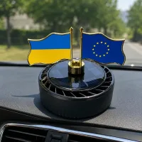 Автомобільний ароматизатор-дифузор “Прапори” на сонячній батареї • Освіжувач повітря в машину з декоративними прапорами України та ЄС для панелі авто