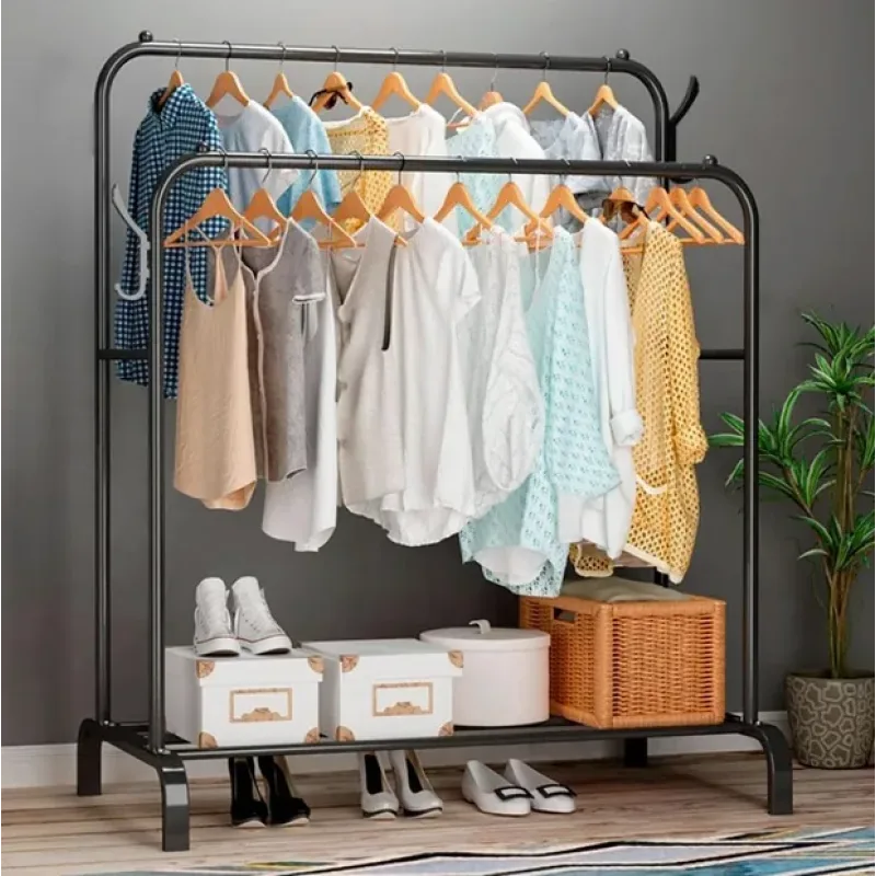 Подвійна стійка – вішалка для одягу Double floor Hanger з полицею для взуття, Ш104хГ41.5хВ152