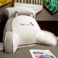 Подушка-спинка PILLOW-07 для дивана бело-серая • Мягкая ортопедическая подушка PILLOW-07 для чтения и поддержки спины 60×40 см бело-серая