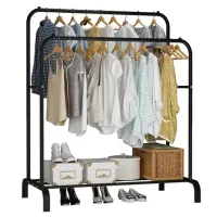 Подвійна стійка – вішалка для одягу Double floor Hanger з полицею для взуття, Ш104хГ41.5хВ152