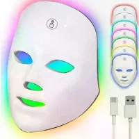 Світлодіодна LED-маска для обличчя 7 в 1 з кольоровою світлотерапією • Маска для домашнього догляду за шкірою обличчя з 7 LED-режимами та USB-зарядкою