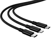 Кабель 3 в 1 26X-202 USB-A 1,2 м чёрный • Зарядный кабель 26X-202 Type-C Lightning Micro USB до 6A для быстрой зарядки и передачи данных