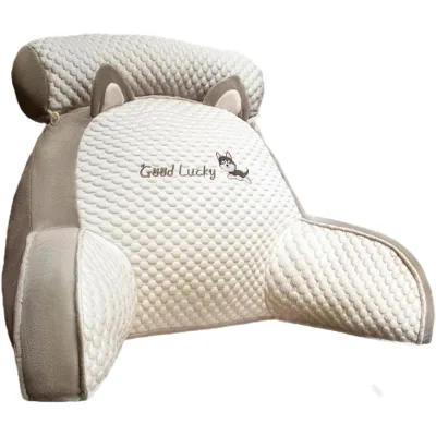 Подушка-спинка PILLOW-07 для дивана біло-сіра • М’яка ортопедична подушка PILLOW-07 для читання та підтримки спини 60×40 см біло-сіра