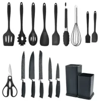 Кухонний набір ножів та аксесуарів Kitchenware Set, 20 предметів ∙ Інструменти для кухні з підставкою та обробною дошкою