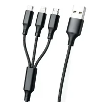 Кабель 3 в 1 26X-202 USB-A 1,2 м чёрный • Зарядный кабель 26X-202 Type-C Lightning Micro USB до 6A для быстрой зарядки и передачи данных