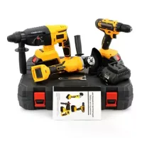 Набір акумуляторних інструментів KRAFFTEC 48V 3в1 • Перфоратор, шуруповерт і болгарка KRAFFTEC з 2 АКБ 6Ah у кейсі для ремонту та монтажу