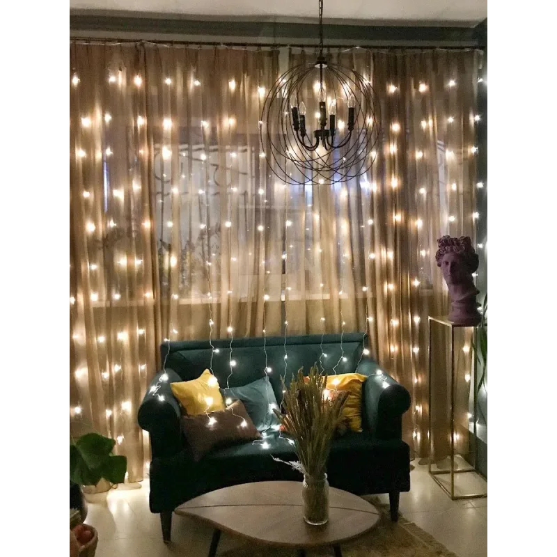 Гірлянда штора Водоспад на вікно Теплий білий колір свічення, 3х2м 240 LED з конектором