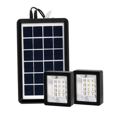 Портативна сонячна система EP-05 6V3W з літієвою батареєю, двома LED лампами та можливістю підзарядки телефону ∙ Лампа-прожектор EP-05 із сонячною панеллю 6V3W