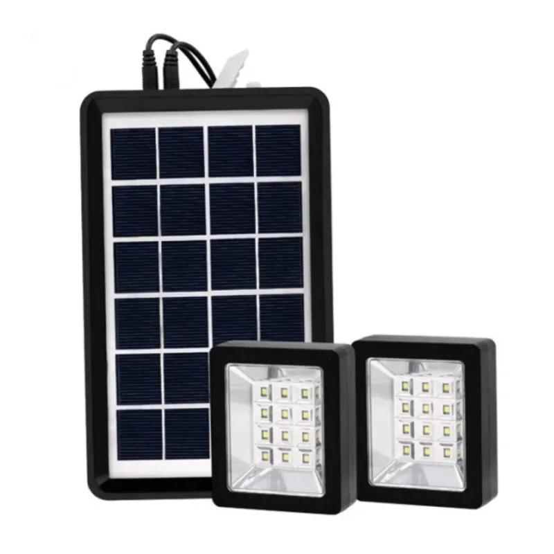 Портативна сонячна система EP-05 6V3W з літієвою батареєю, двома LED лампами та можливістю підзарядки телефону ∙ Лампа-прожектор EP-05 із сонячною панеллю 6V3W
