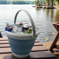 Складное силиконовое ведро 10 л серое с ручкой для воды и хозяйственных задач • Туристическое ведро Collapsible Bucket 10 л серое для рыбалки, кемпинга, дачи и автомобиля